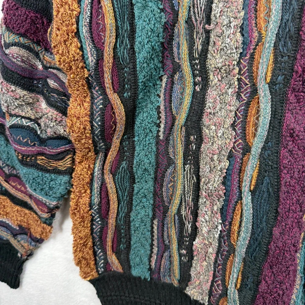 Florence Tricot Large Sweater 3D Textured Knit Multi-Color Retro 90s Coogi-Style